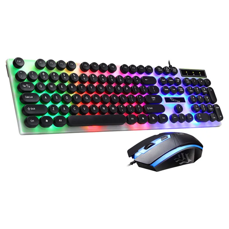 

Adjustable LED Rainbow Color Backlight Gaming Keyboard And Mouse Wired Keyboard With Gamer Mouse Kit 1600 DPI For PC Laptop