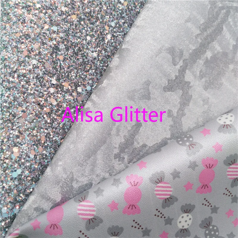 

1PCS A4 SIZE 21X29cm Alisa Glitter GREY Glitter Fabric, Candy Printed Faux Leather Fabric,Synthetic Leather PU for Bow DIY F02E