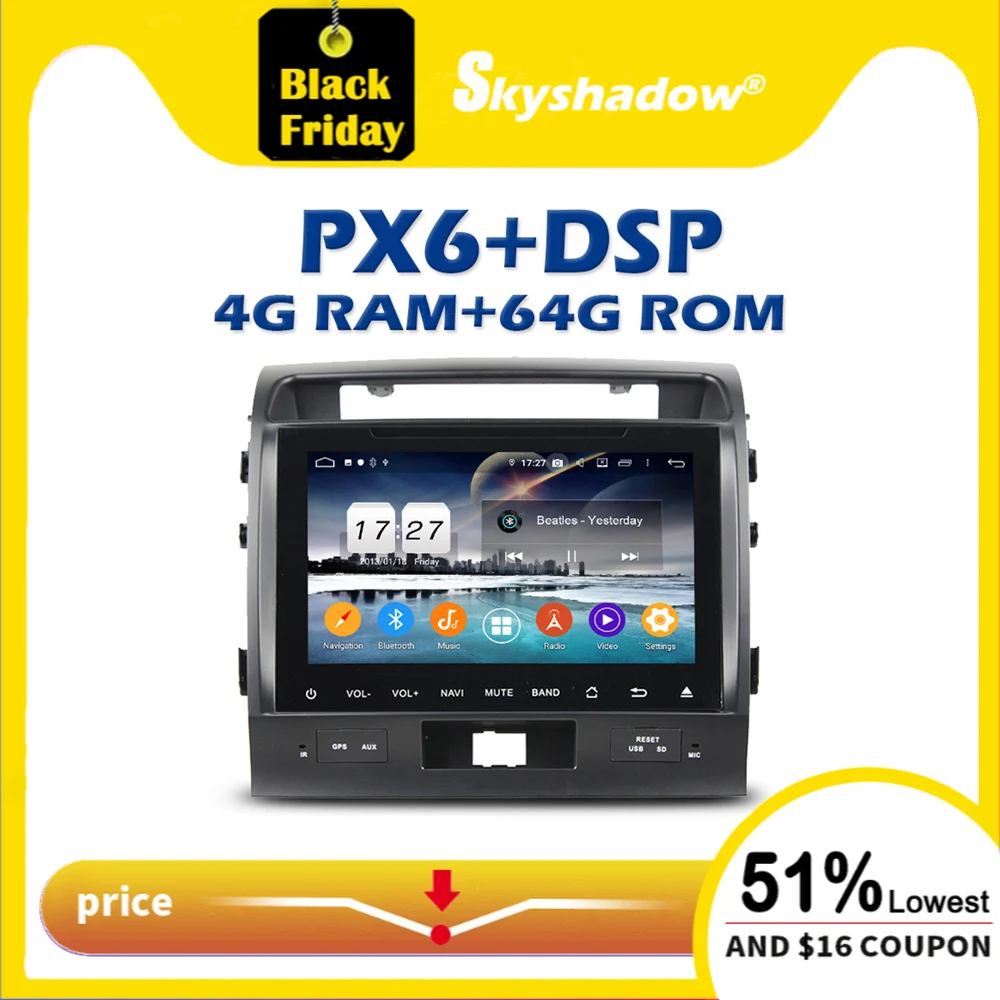 Автомобильный DVD-плеер 720P PX6 DSP Android 10 4 Гб + 64 Wifi Bluetooth 5 0 радио GPS для Toyota land cruiser 200 2008