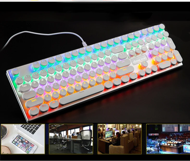 Механическая клавиатура 1505 RGB в стиле ретро круглые подвесные клавиши 108 игровая
