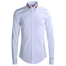 

2021 autumn European and American wind collar red leopard embroidered long-sleeved men's shirt tide brand shirt men's clothing