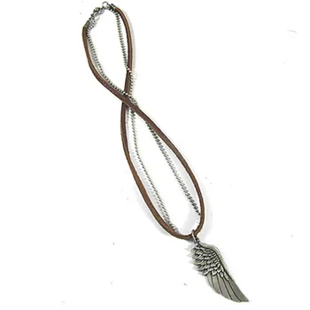 

2020 Explosions Retro Creative bead chain cowhide combination short necklace Pendant Wing alloy pendant