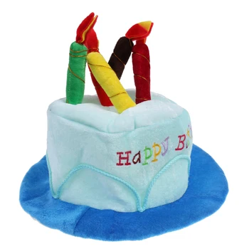 

2 Pieces Unisex Happy Birthday Plush Party Cake Hat Candles Gift Fancy Dress