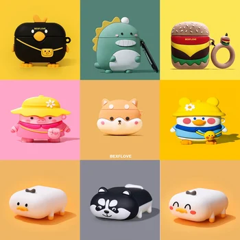 

3D Earphone Case For Airpods pro 2 3 Case Silicone Cute Dog Pig Cartoon Cover For Apple Air pods Bluetooth Earbuds Earpods Case