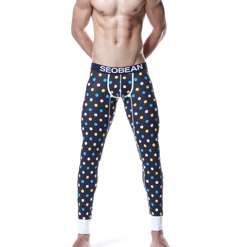 Comprar Ropa interior térmica SEOBEAN para hombre, de algodón, a cuadros, Leggings delgados, mallas, pantalones más cálidos, ropa de invierno, pantalones para dormir