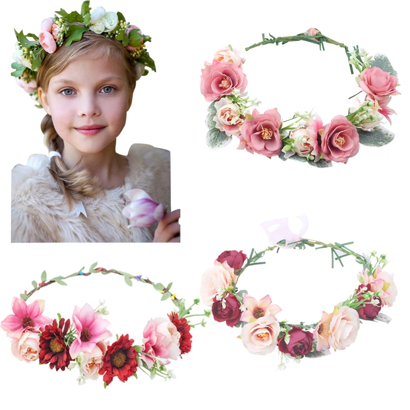 Camellia Flower Crown Festival Headband Women Hair Accessories Headdress Girl Floral Garland Wedding girls hair flower hairpiece flapper headband