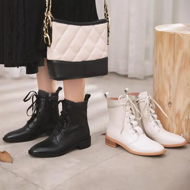 

European and American fashion trend women shoes spring autumn models square head breathable comfortable Genuine Leather boots