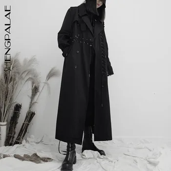 

SHENGPALAE Black Style Fashion 2020 Spring New Windbreaker High Quality Irregular Split Joint Loose Temperament Coat Woman 5D283
