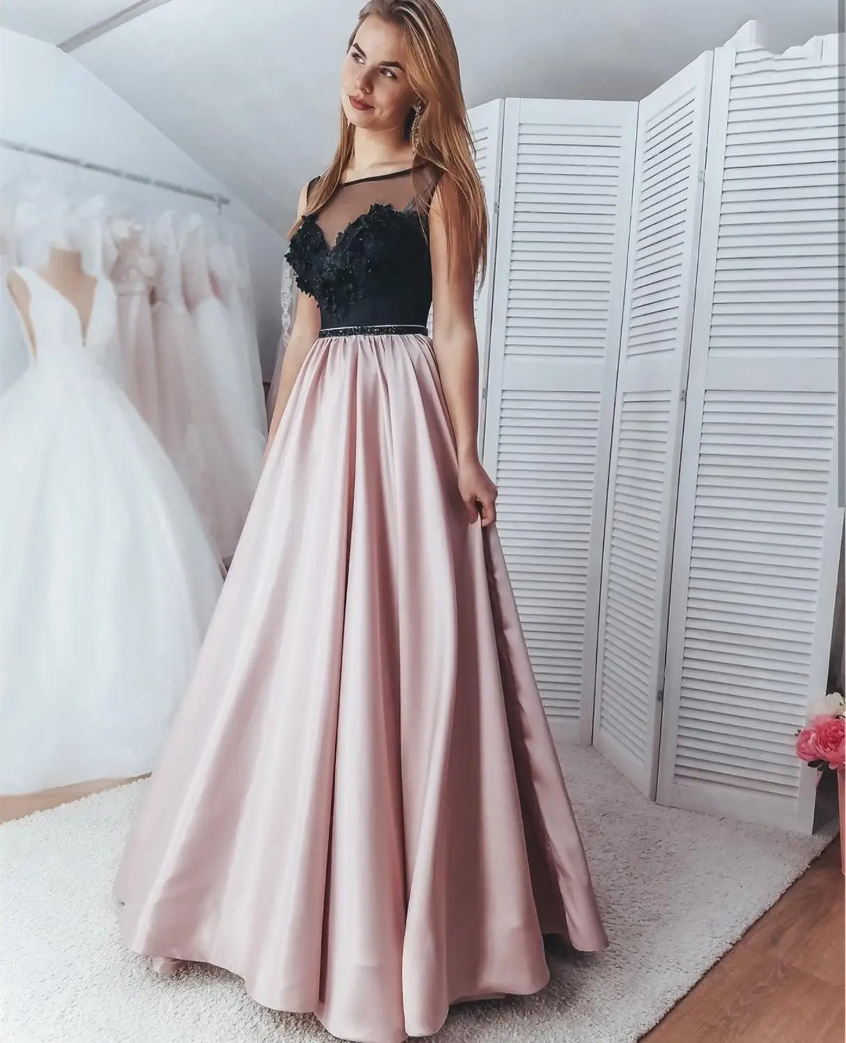 

Evening Dress 2020 A-line Scoop Satin Hand Flowers 3d Floor Length Women Party Gowns Formal Elegant Special Occasion Gorgeous