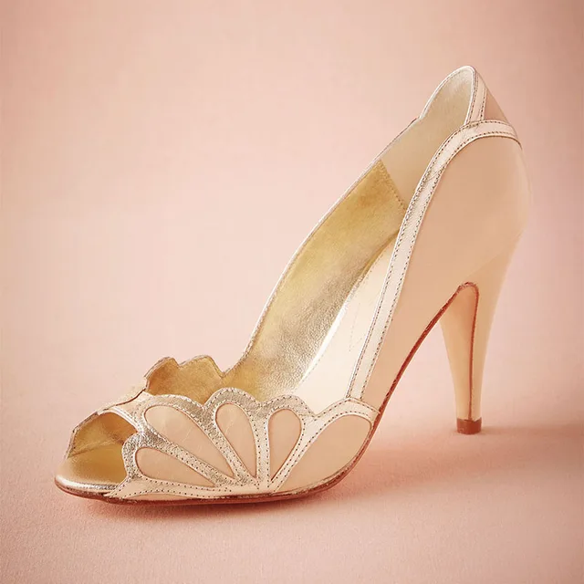Blush Floral Bridal Heels Peep Toe 