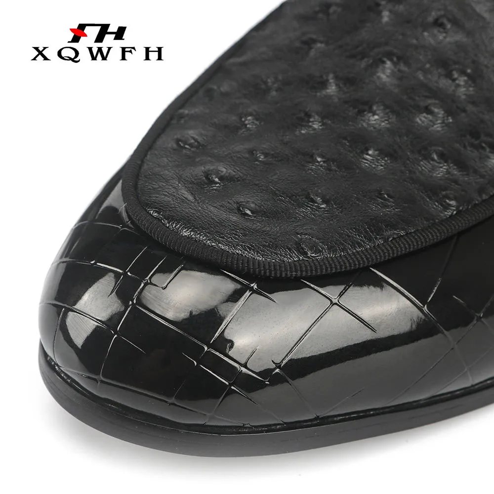 XQWFH/Новинка; стильные мужские шлёпанцы из страусиной кожи; модные вечерние мужские лоферы; Мужские модельные туфли ручной работы