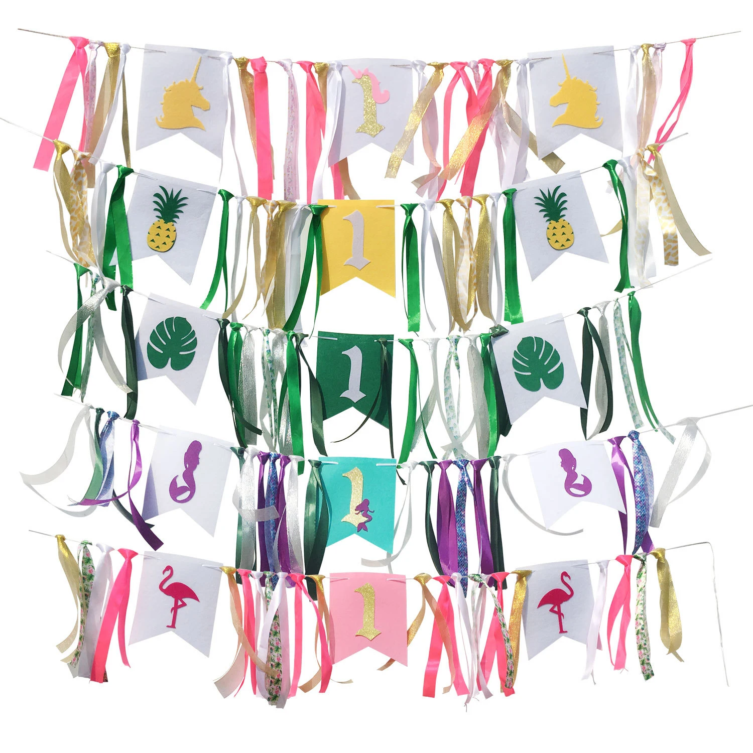 1pc DIY Cartoon Flamingo Baby First Birthday Banner Pennant Garland Kids One Year Shower Party Chair Bunting Decor | Дом и сад