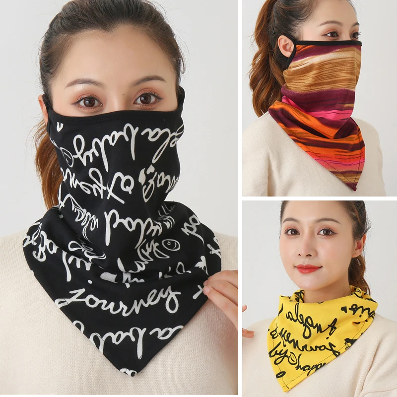 Winter Print Face Scarf New Women Spring Mask Female Bandana Designer Ring Wraps Cover Warm Foulard Cotton Soft Neck Scarves|Women