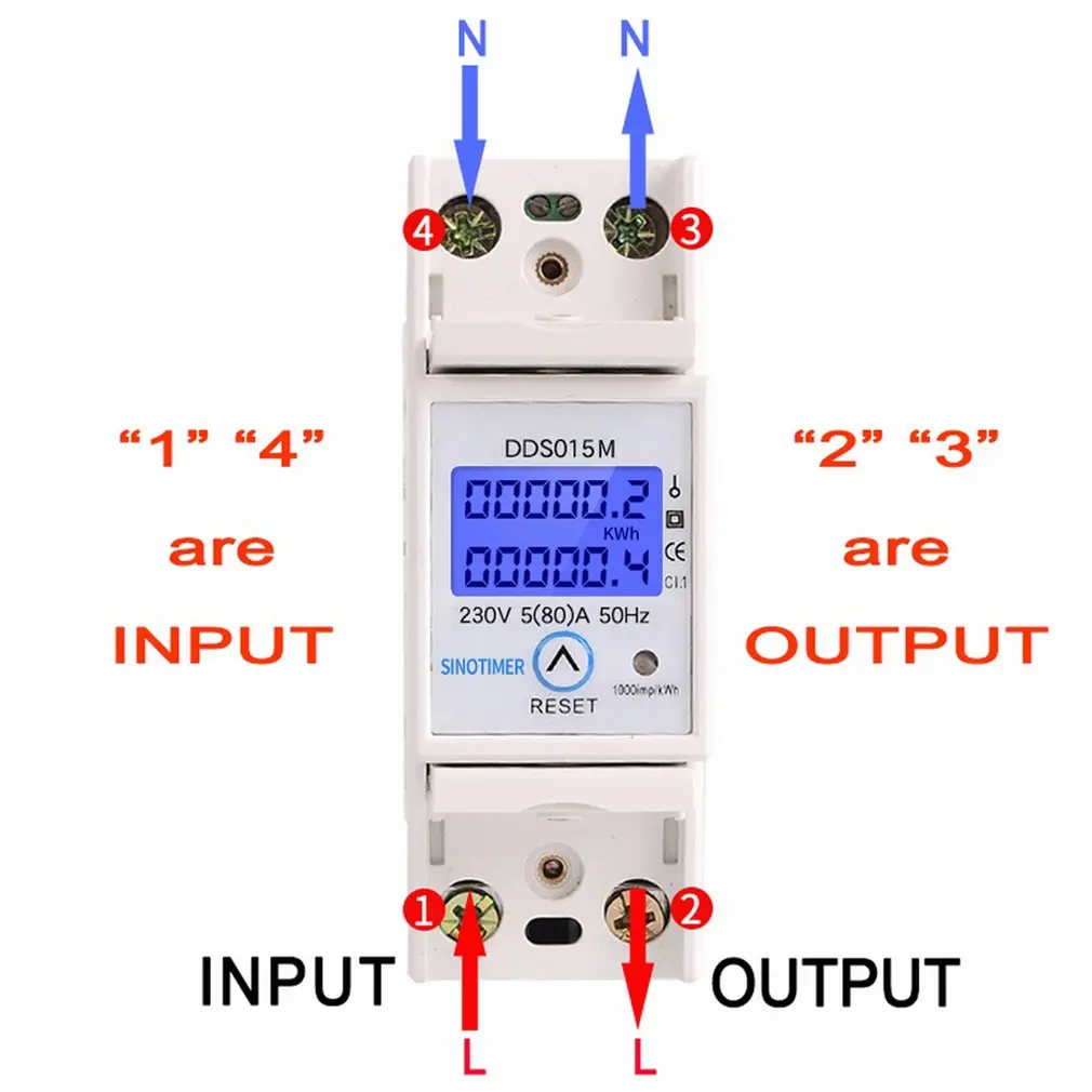 DIN Rail 5-80A AC 230V 50Hz однофазный ваттметр Мощность потребления ватт Электрический счетчик электроэнергии кВтч метр с возвратом Функция