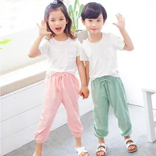 Летние детские пижамы Тонкий хлопковый фонарь, штаны противомоскитные штаны для детей, для мальчиков и девочек, Air Conditione