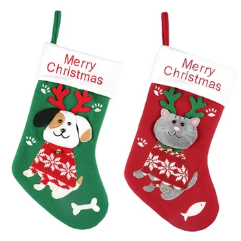 

2PC Christmas Stockings Sock Cat Dog Elk Navidad New Year Candy Bag Christmas Decoration Christmas Tree Ornaments Party