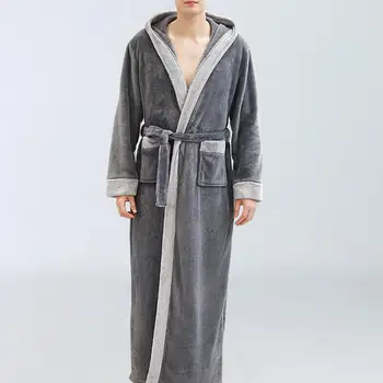 

Men Autumn Winter Flannel Long Sleeve Maxi Bathrobe Pockets Hooded Sleepwear Fur Bathrobe Plus Size Winter Warm Pregnant