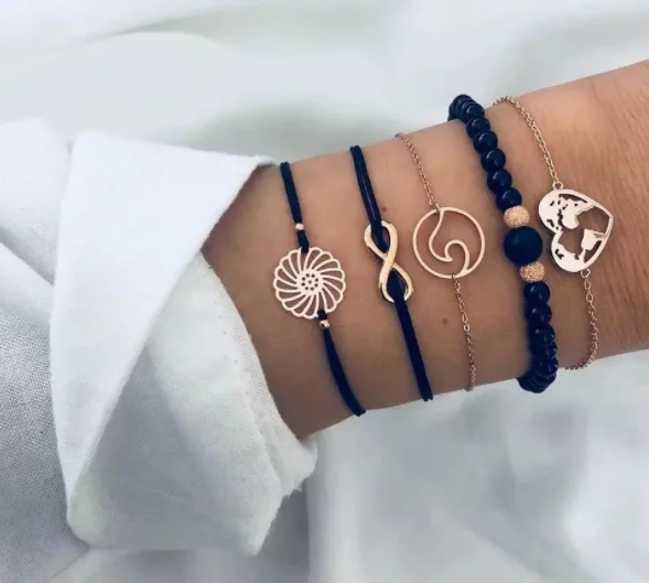 5pcs/sets Bohemian Map Moon Bracelets for Women Gold Color Hollow Heart Triangle Chain Bangles Jewelry браслет |