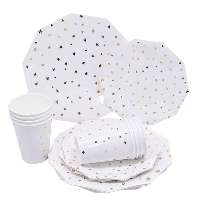 44Pcs/set Gold Star Orange Pink Cups Plates Napkins Disposable Party Tableware For Baby Shower Wedding Birthday Party Decoration