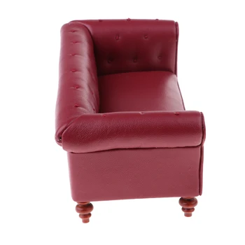 

Retro Miniature Leather Long Sofa Couch 1/12 Dolls House Sitting Room Red