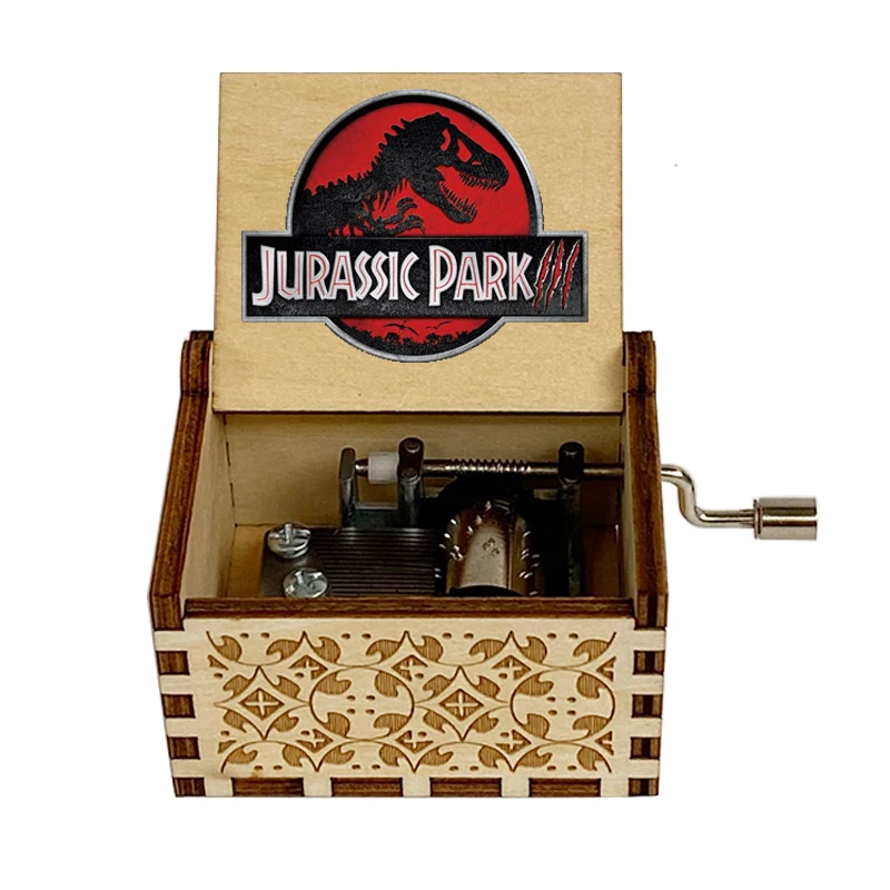 New Wood Carving Hand-cranked Music Box Dinosaur Park Halloween Christmas Family Decoration Children Daughter Son Gifts 3