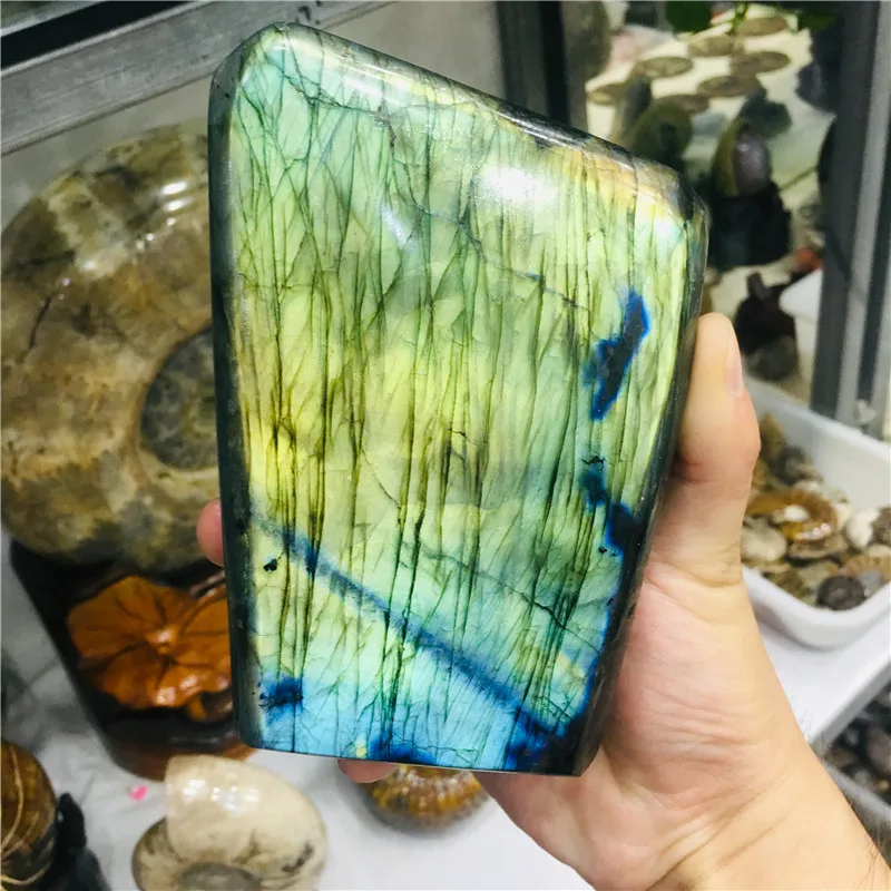 200-2.2kg Natural Crystal Moonstone Raw Gemstone Ornament Polished Quartz Labradorite Handicraft Decorating Stone Healing