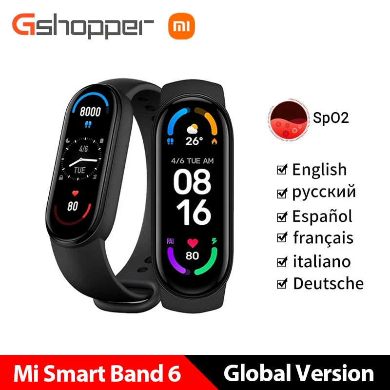 Xiaomi Mi Band 6 Global Version optional Bracelet Color AMOLED Blood Oxygen Smart band Fitness Traker Heart Rate Bluetooth