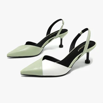 

6CM PUMPS Fall 2019 new avocado green high-heeled stiletto pointed Korean fashion back color matching fashion single shoes women