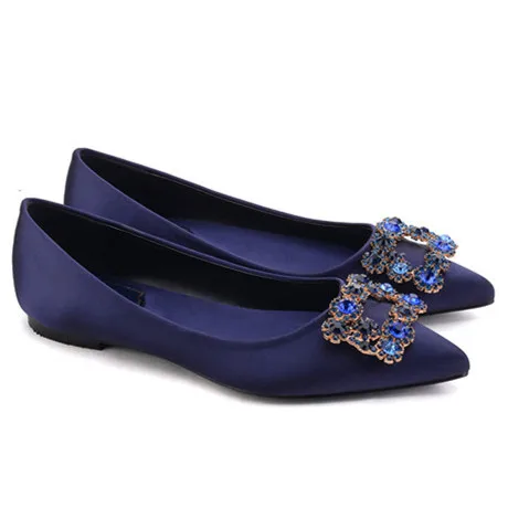 flat dark blue Люксовый бренд высокая обувь на каблуке женские туфли-лодочки на высоком каблуке с модные классические Стразы с квадратной пряжкой; Свадебная обувь с украшением женские туфли-лодочки mujer - Цвет: flat dark blue