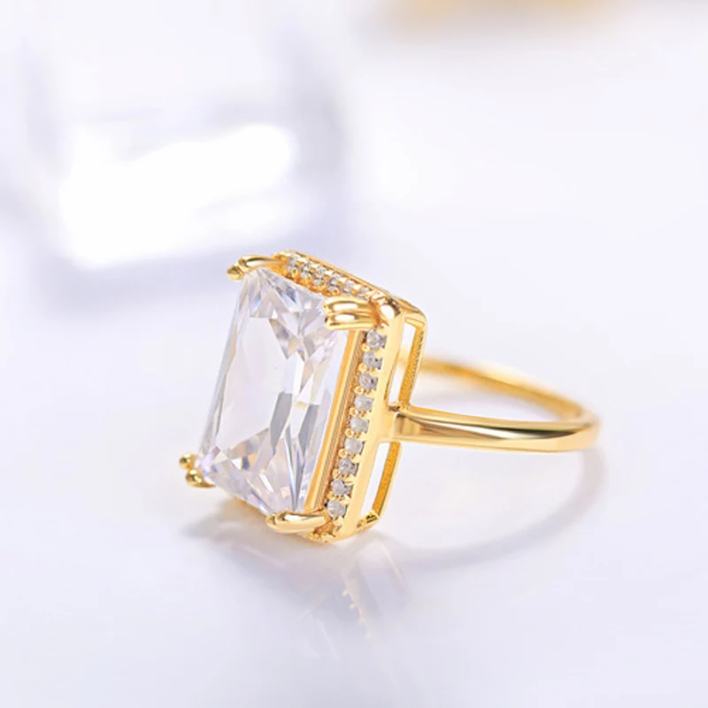 Очищать S925 Sterling Silver Ring for women lady Big AAA Zircon rings Top quality Gold color wedding engagement birthday party gift - Цвет основного камня: Очищать