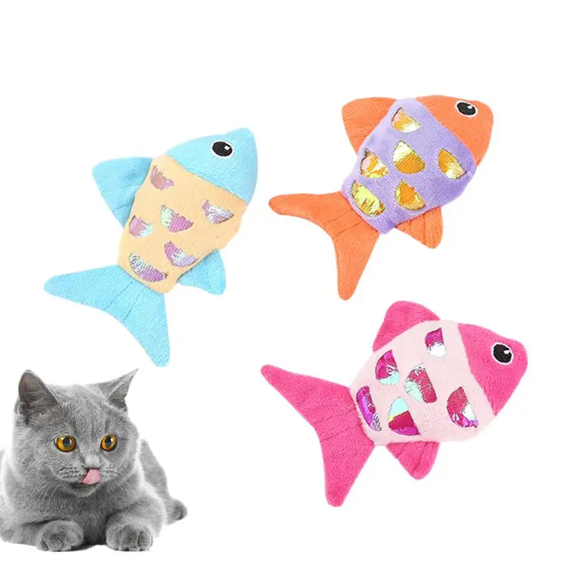 

3pcs Adorable Pet Playing Toys Plush Fish Toy Cat Sound Paper Toy Kitten Teaser (Random Color)