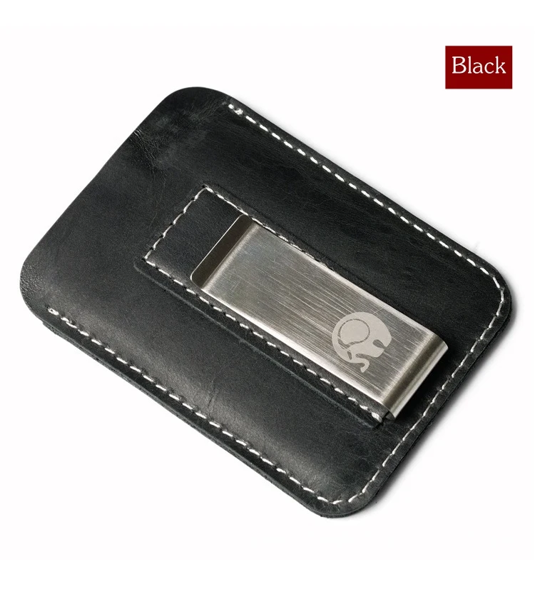 Тонкий мини-кошелек из натуральной кожи с зажимом для денег, мужской слот для кредитных карт, тонкий металлический денежный зажим для