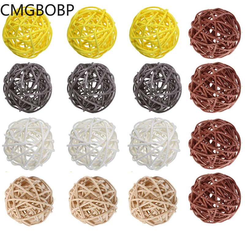 

5Pcs 5cm Yellow Gray White Wicker DIY Rattan Ball Wedding Christening Baby Shower Wicker Balls Nursery Party Decoration