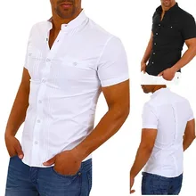 Новая модель мужской тренд моды двухслойные морщинки сплайсинга чистый цвет досуг время культивировать себя короткий рукав мужские рубашки