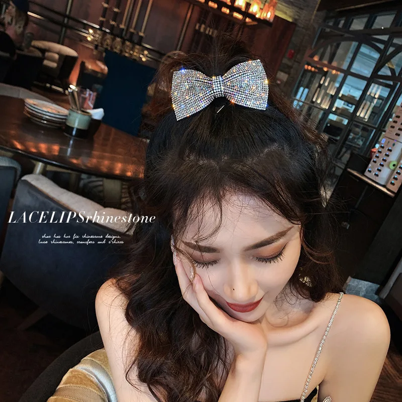 Holiday high-end color diamond three-dimensional bow hairpin spring clip female top clip back head headdress