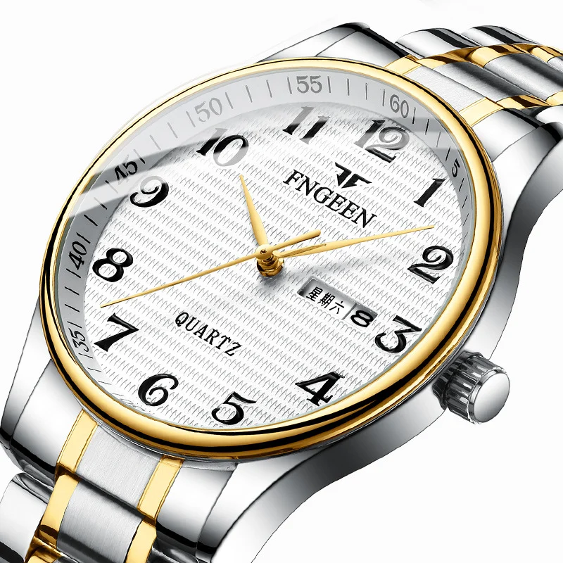 

FNGEEN Brand Buisness Date Display Quartz Watch Men Arab Number Clock