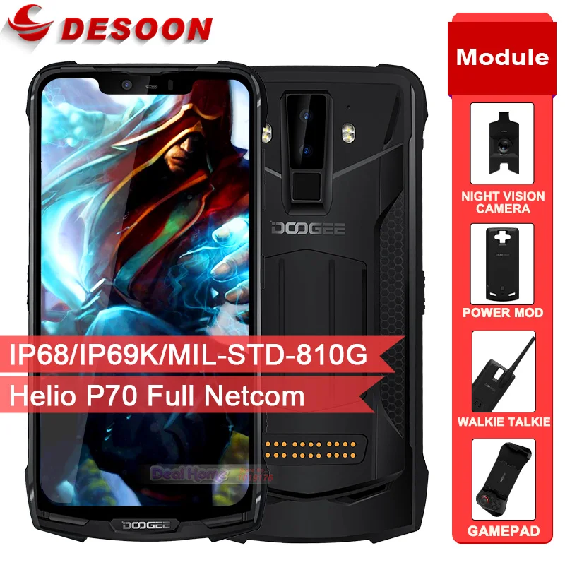 

Doogee S90 Pro Modular Rugged Smartphone IP68 Helio P70 6.18" Display Octa Core 6GB 128GB 16MP+8MP Android 9 12V/2A Mobile Phone