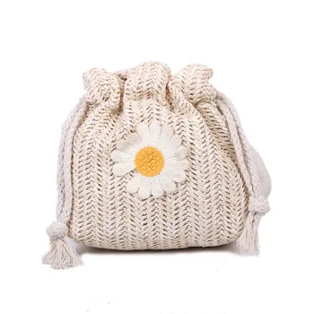 

Straw Draw Bucket Bags for Women 2020 Summer Daisy Crossbody Bags Lady Travel Purse Small Handbags Female Shoulder Messenger Bag