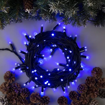 

Garland "Thread" 10 m, IP65, dark thread, 100 LED, blue glow, white flicker, 220 V