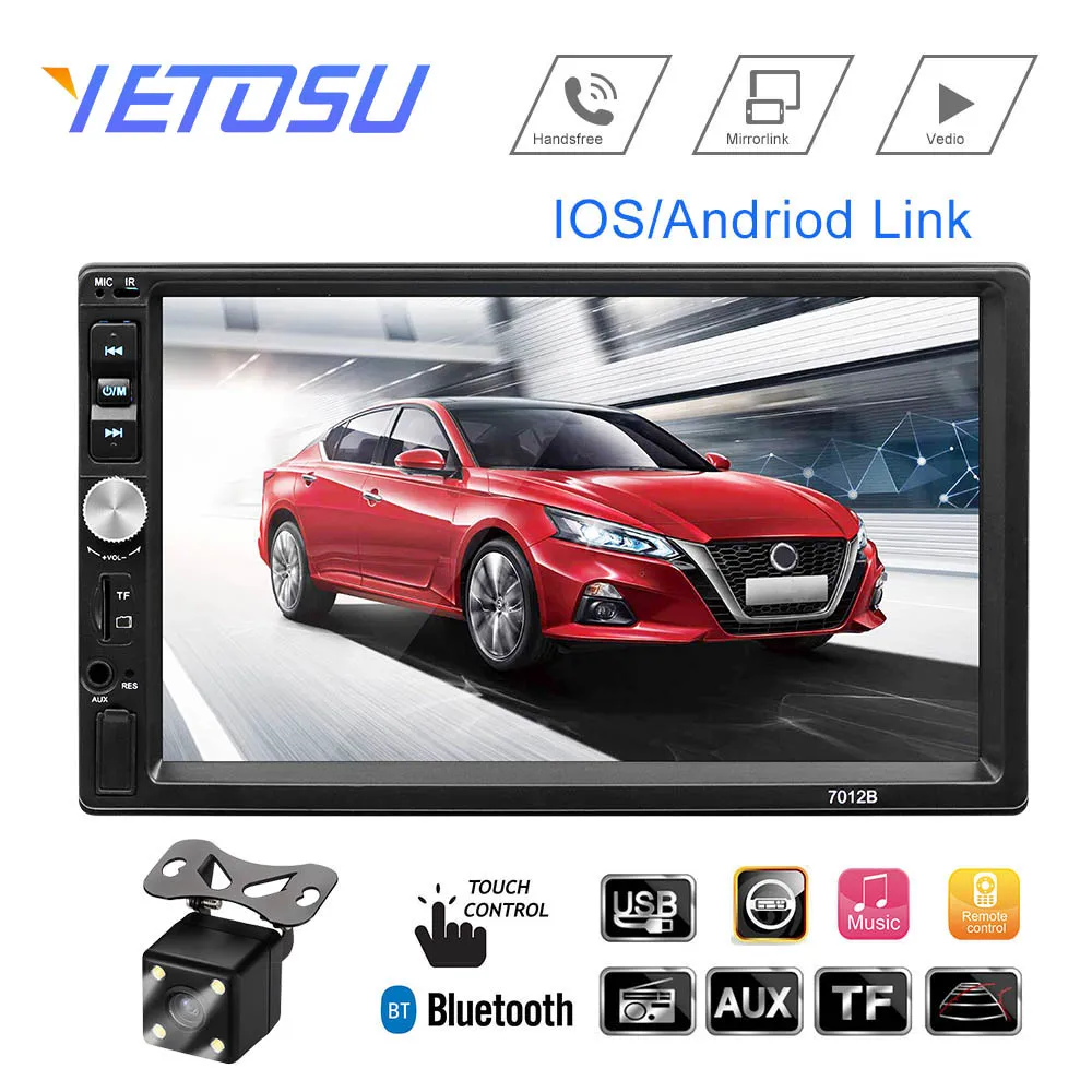 

Car Radio 2din HD 7" Touch Screen Auto Radio audio Stereo 12V 2Din Bluetooth FM Receiver TF USB Aux Input Mp5 Player With Camera