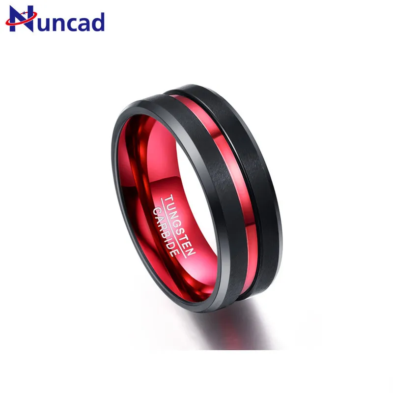

2019 Tungsten steel ring flat single groove inner red 8mm width 100% genuine wedding band tungsten carbide