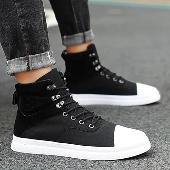 

M- Canvas shoes men's high tide shoes autumn 2019 newest round head trend wild fashion breathable wear lace up shoes men