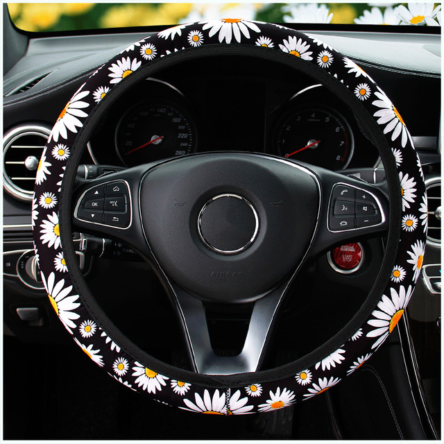 Car Steering Wheel Cover Daisy Flower Auto Interior Decoration Knitted Steering Wheel Cover Universal Car Accessories