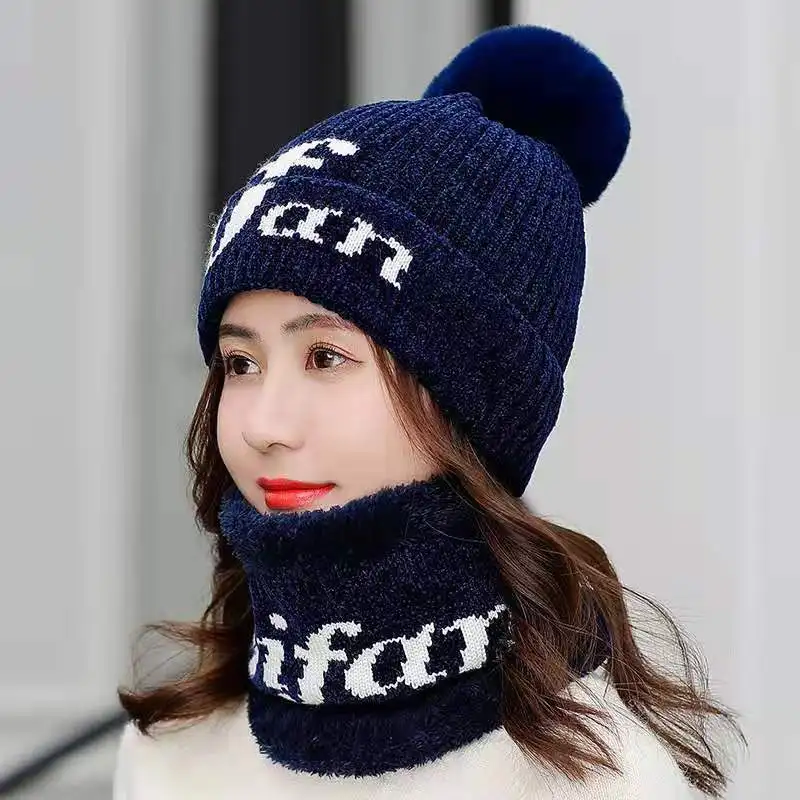 2019RussiaNeck Warm knitted Winter Hor Gur Wool Beanise Skullide VELV Winter Wool Blends Soft - Цвет: Синий