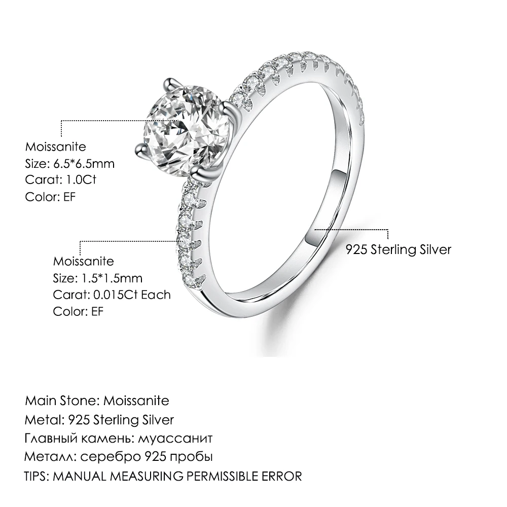 GEM'S балетные 925 пробы серебро 1.0Ct 6,5 мм EF Цвет Круглый Муассанит 3 группы Solitaire набор обручальное кольцо для женщин ювелирные изделия
