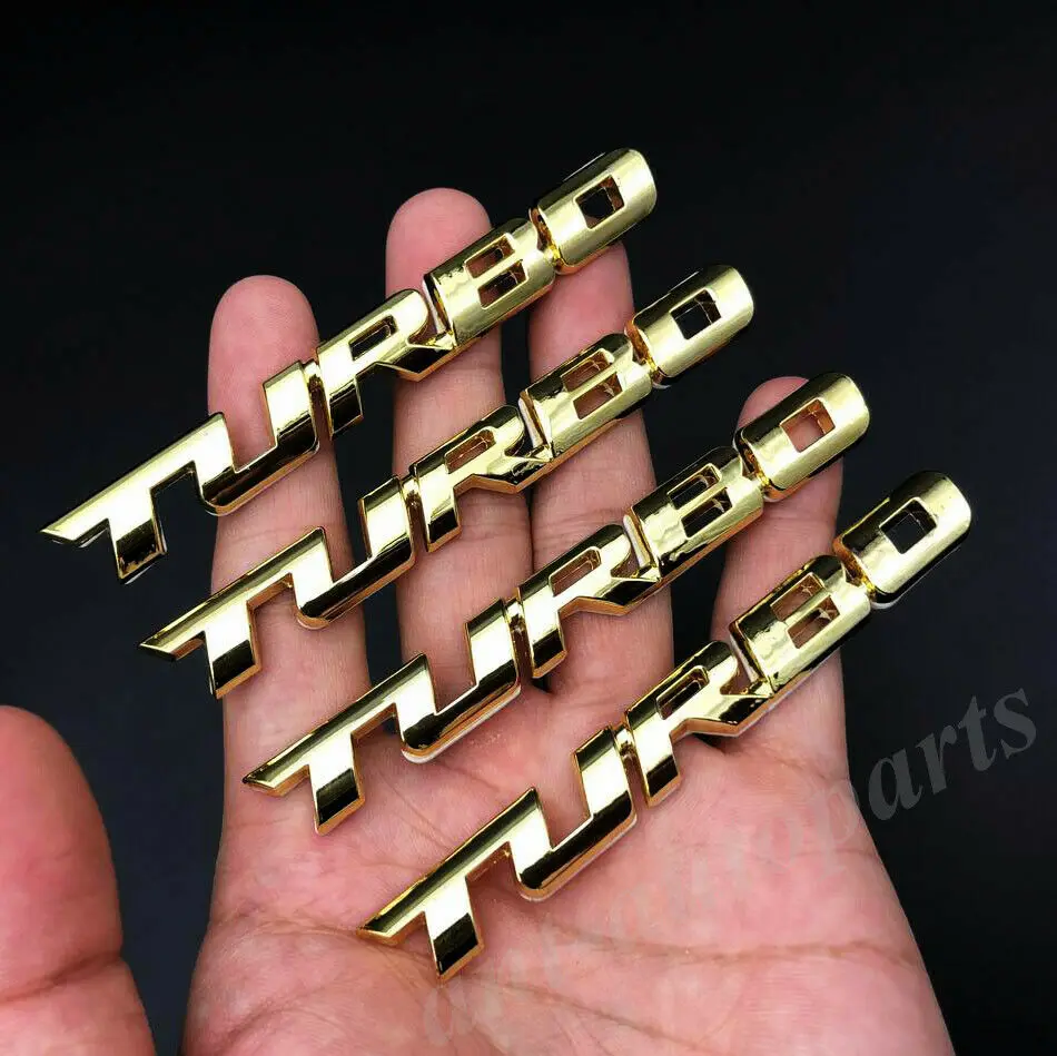 

4x Gold Metal Turbo T Car Auto Trunk Rear Tailgate Emblem Badge Decals Sticker