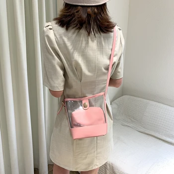 

Classic Texture Transparent PVC Handbag Delicate Creative Design Clutch Leather Splicing Totes Shoulder Bag Composite Set