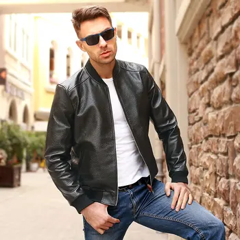 

Free shipping.Brand classic man genuine leather coat,soft sheepskin jacket.leather jacket.plus size sales,casual bomber flight