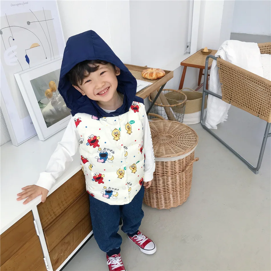 Tonytaobaby/Новинка; зимний жилет с рисунком для мальчиков и девочек; пуховое пальто; школьный рюкзак; детский жилет