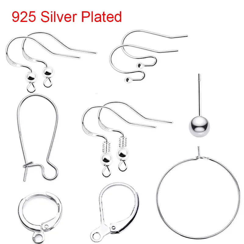 50pcs 925 Sterling Silver Plated Earring Hooks Hypoallergenic Anti Allergy Earrings Wire Clasps For Diy Jewelry Making Supplies | Украшения